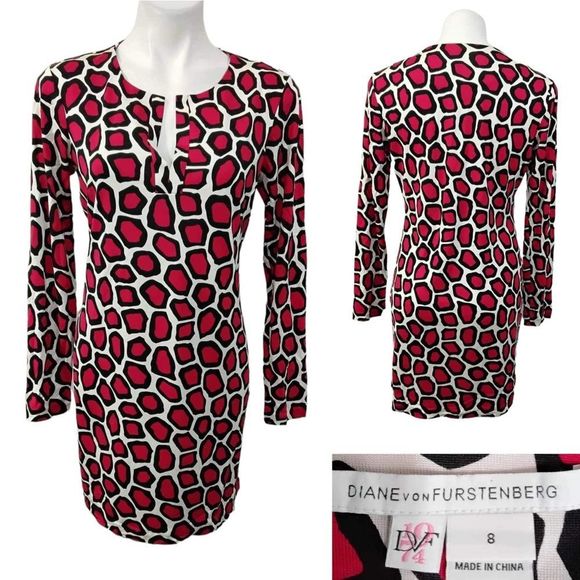 Diane Von Furstenberg Dresses & Skirts - DIANE VON FURSTENBERG Reina Dress Long Sleeve Sheath Mini Giraffe Sz 8 DVF 1974